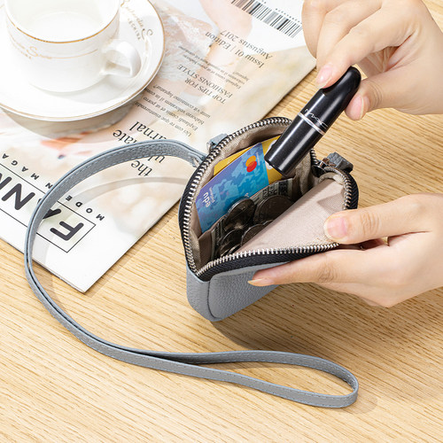 挂脖头层软牛皮零钱包卡包