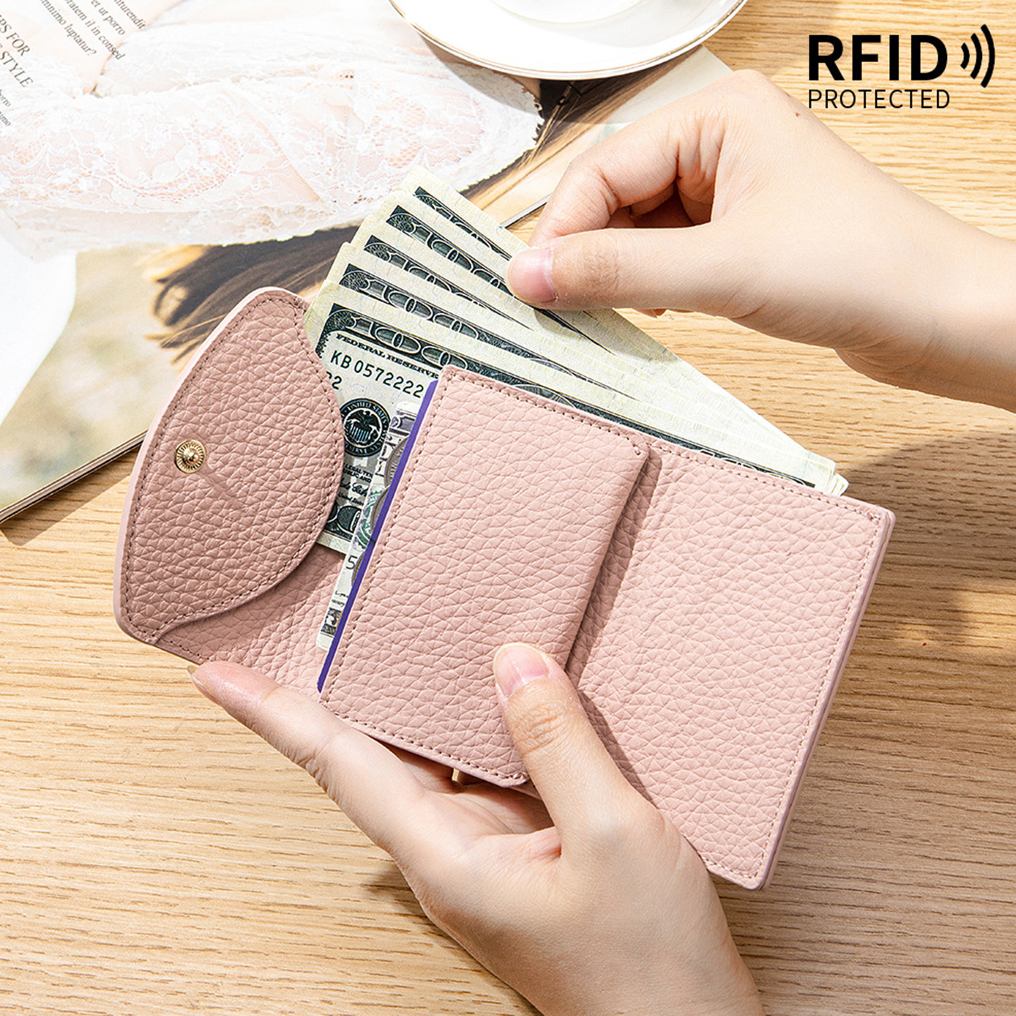 何以真皮短款钱包女折叠零钱包时尚简约便携小钱夹RFID防盗,箱包皮具/热销女包/男包,钱包,淘宝优惠券,粉丝福利购,淘宝优惠卷