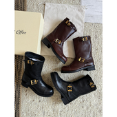 West Office 中古风机车靴复古工程师靴 East mbox lux软植鞣牛皮