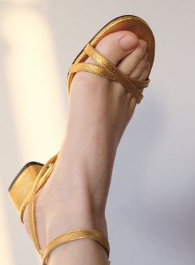 East West Office 优雅交叉带中跟凉鞋 意大利进口牛羊皮 多色