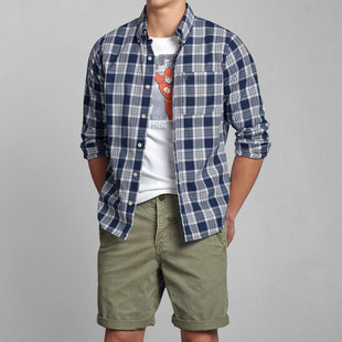 AF男衬衫长袖休闲格子修身棉美国保正现货