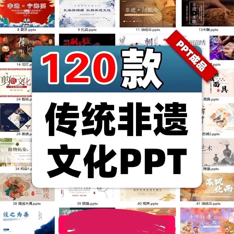 非遗文化ppt模板花灯敦煌壁画国潮中国风团扇刺绣宣传说课件演讲