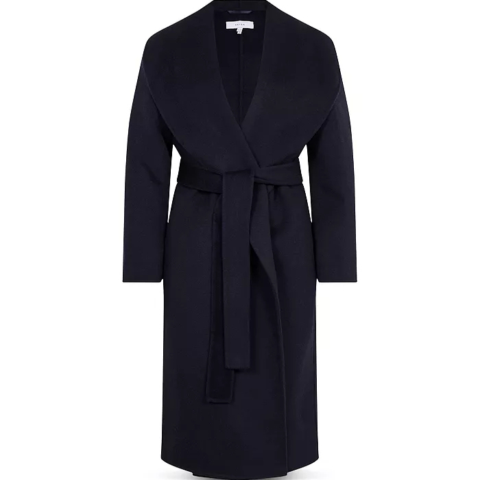 thumbnail for Autumn and Winter New Reiss Women&#039s Green Collar Coat with Hand-Stitched Double-Sided Woolen Belt, Fashionable and Elegant in Blue and Brown