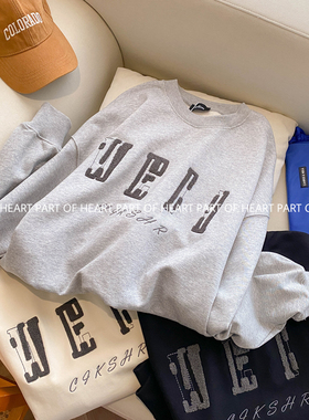 PART OF HEART黑色字母刺绣卫衣长袖logo宽松中长款男女同款上衣