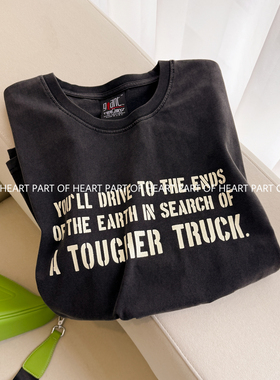 高克重潮牌王嘉尔同款美式字母印花水洗做旧短袖T恤男女宽松半袖