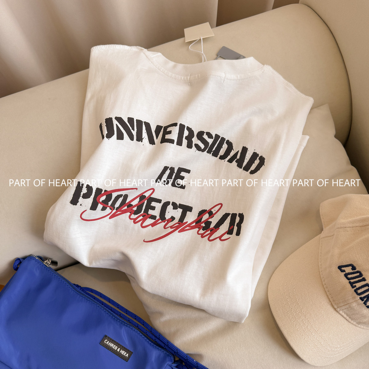 高克重潮牌限定款双头鸟拼接反缝线短袖T恤男女同款半袖上衣春夏