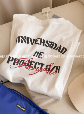 高克重潮牌限定款双头鸟拼接反缝线短袖T恤男女同款半袖上衣春夏