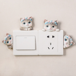 饰 仙女猫咪3d开关贴ins风墙贴保护套立体家用树脂创意个性 萌猫装