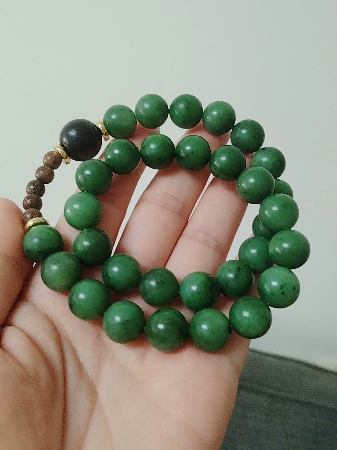 老俄罗斯碧玉项链手串卡12柔光果绿色，特价不退不换