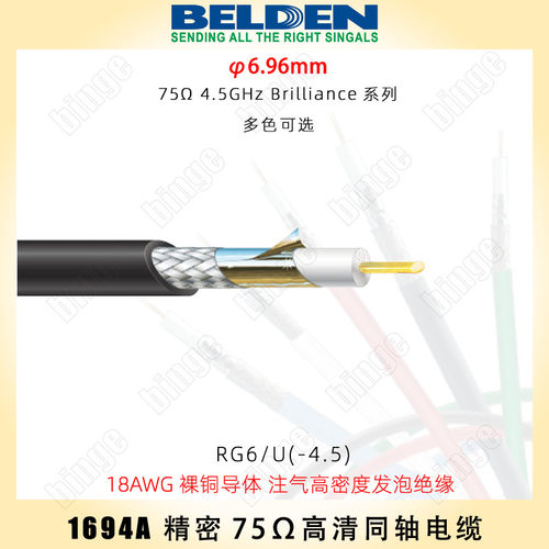 BELDEN 1694A 6GHz高清同轴电缆RG6U型精密75欧 发烧级同轴线 SDI