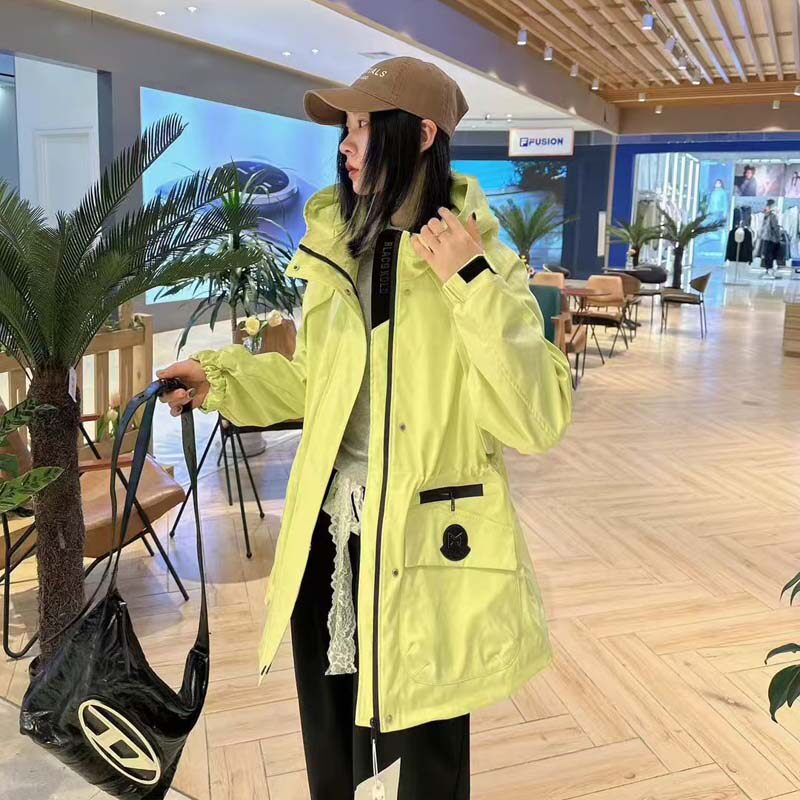 欧洲站2026春新款休闲宽松收腰中长款糖果色连帽户外风衣大衣外套
