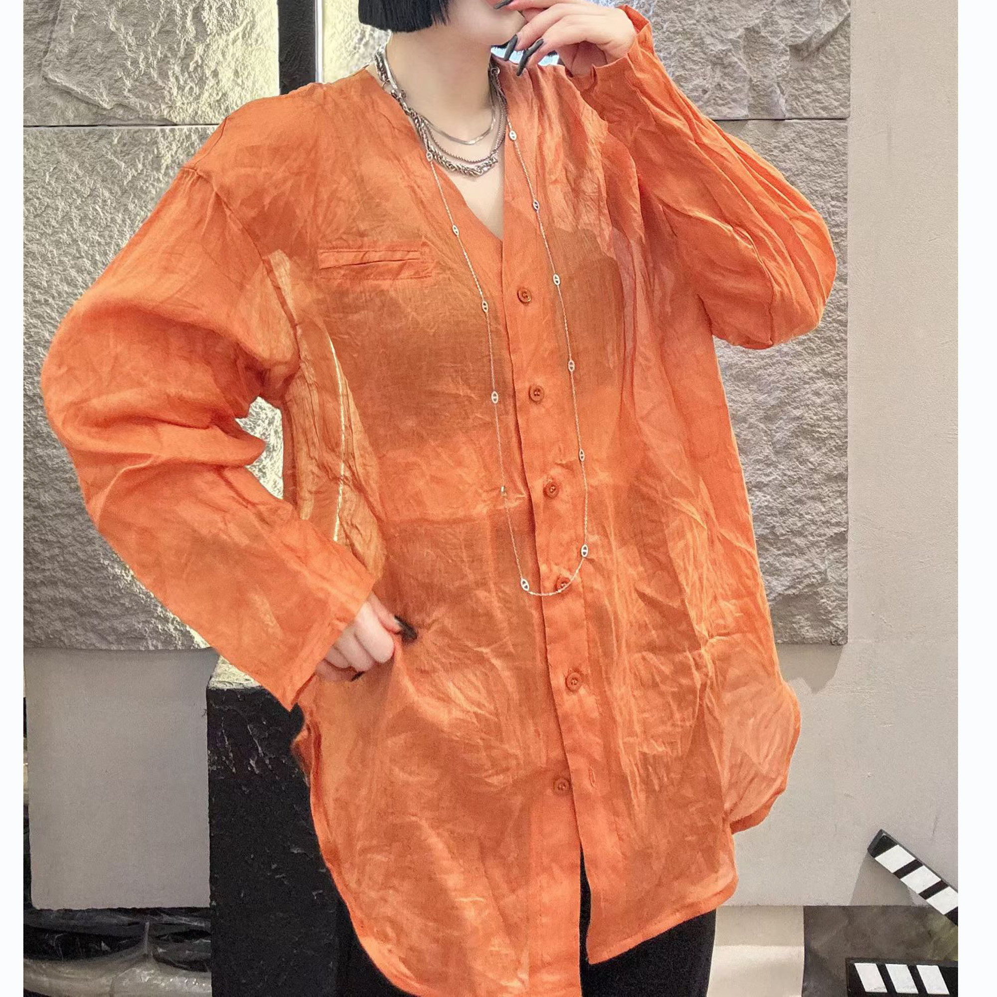 欧洲站2026新款休闲宽松糖果色轻薄大版亚麻衬衫上衣女
