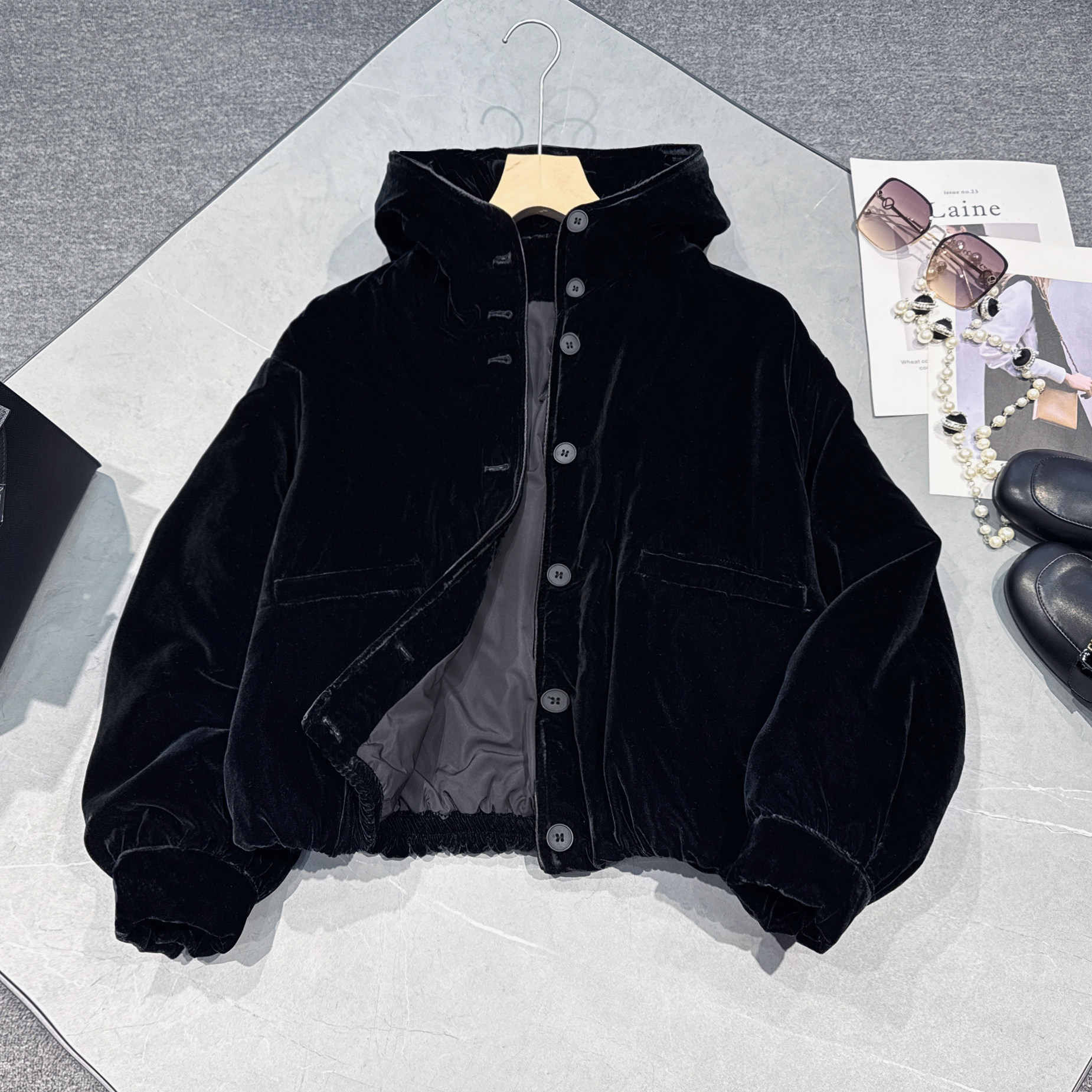 欧洲站2026秋冬新款休闲宽松连帽真丝绒棉衣棉服夹克外套女