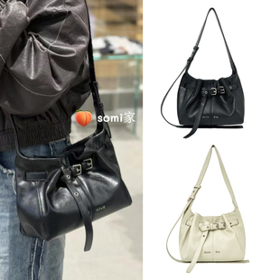 somi家 韩国直邮matin kim机车风抽褶大容量单肩腋下手提包水桶包