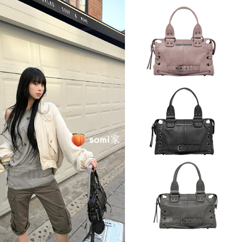 fancyclub韩国正品小号铆钉绑带手提单肩斜挎包托特包26SS