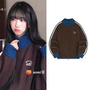 somi家 韩国直邮oddstudio刺绣小标拼接撞色针织开衫ins韩风 25FW
