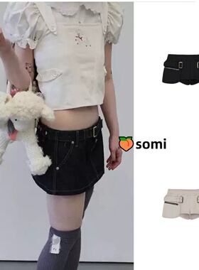 somi家直邮~韩国KASHIKO松紧腰双侧口袋拉链装饰百搭迷你短裤7