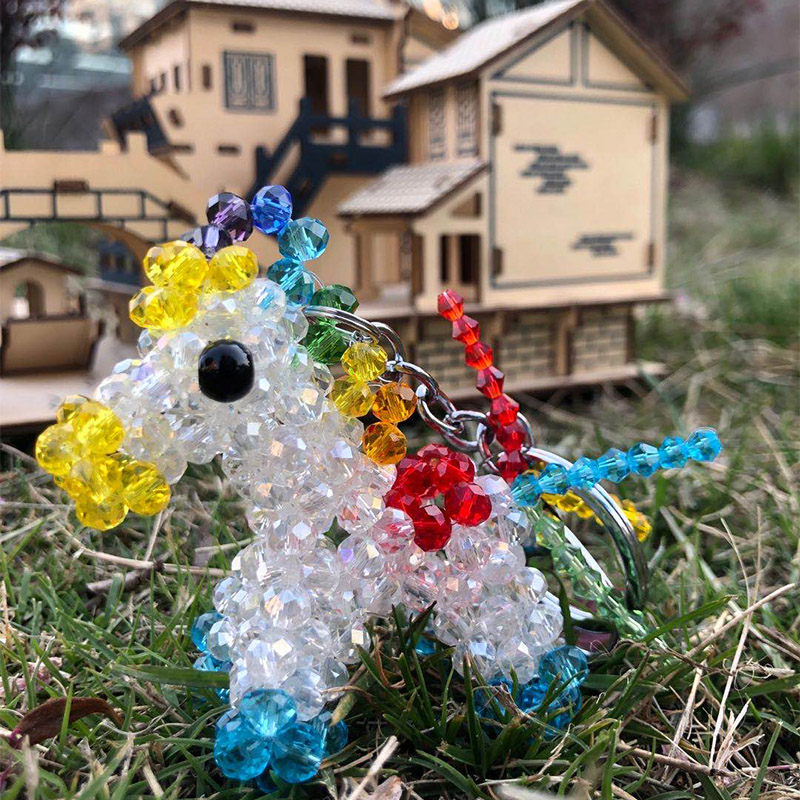 DIY水晶串珠成品 彩虹马 挂件 钥匙扣马上有钱钥匙扣包挂