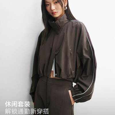 商场同款26春款女装运动风短外套上衣宽松立领休闲便服A3BBG1415