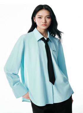 商场同款2026春新款女减龄蓝色经典长袖衬衫可拆卸领带A1CAG1152