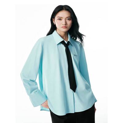 商场同款2026春新款女减龄蓝色经典长袖衬衫可拆卸领带A1CAG1152