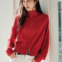 商场同款2026春装新款女装气质新年战袍双拉链红色开衫A1EDG1214