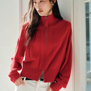 商场同款2026春装新款女装气质新年战袍双拉链红色开衫A1EDG1214