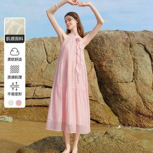 新款 山茶少女连衣裙24年夏季 挂脖长裙子海边慵懒度假风CWFAE2573