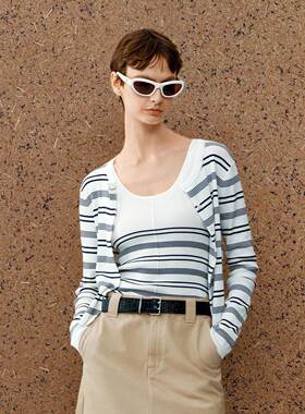 商场同款2026春装新款女装显瘦长袖上衣条纹针织线开衫A1EDG2124