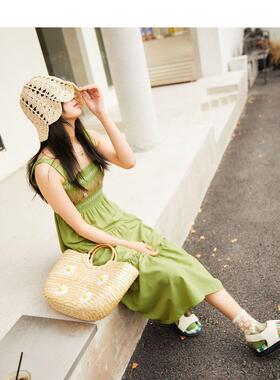 复古精致打揽吊带连衣裙夏森系风长裙初恋收腰别致长裙C2FAD2302