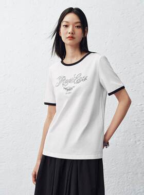 商场同款2026夏装新款女装休闲撞色字母印花刺绣短袖T恤A1CNG2231