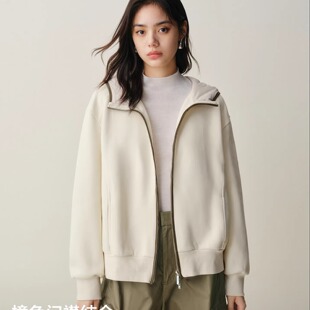 女三明治时尚 新款 撞色门襟连帽卫衣外套A3CRF420B 25冬季 商场同款