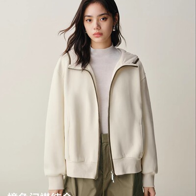 商场同款25冬季新款女三明治时尚撞色门襟连帽卫衣外套A3CRF420B