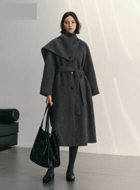 商场同款25冬季新款女装甄绒雾凇大衣围脖式毛呢大衣女A1AAF4457