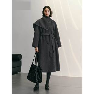 商场同款25冬季新款女装甄绒雾凇大衣围脖式毛呢大衣女A1AAF4457