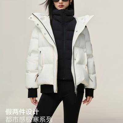 商场同款25冬季新款女假两件连帽短款羽绒服面包服外套A3ACF4423