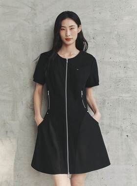 商场同款2026春装新款女装黑色短袖短裙简约通勤连衣裙A3FAG2181