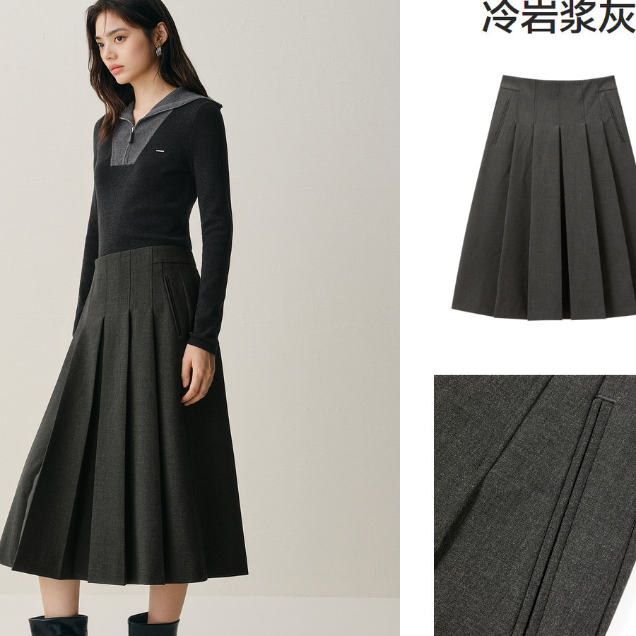 【商场同款】2025年冬季新款高腰压褶中长裙女好看显瘦 A1GFF4162