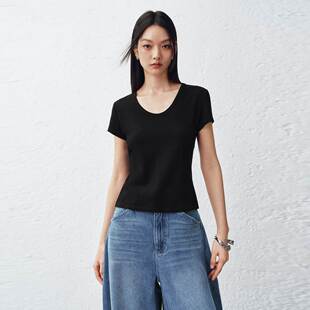 简约纯色上衣休闲U领正肩短袖 女装 T恤A1CNG2160 2026春款 商场同款