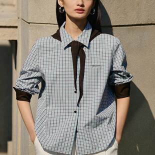 商场同款2026春新款女减龄格纹长袖衬衫可拆卸披肩衬衣A1CAG1153