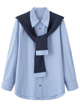 【商场同款】2025年冬季新款可拆卸披肩条纹长袖衬衫A1FCF330J