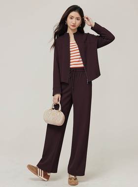 艾诺丝商场同款2025秋季新款修身显瘦立领休闲短外套装女AC604113