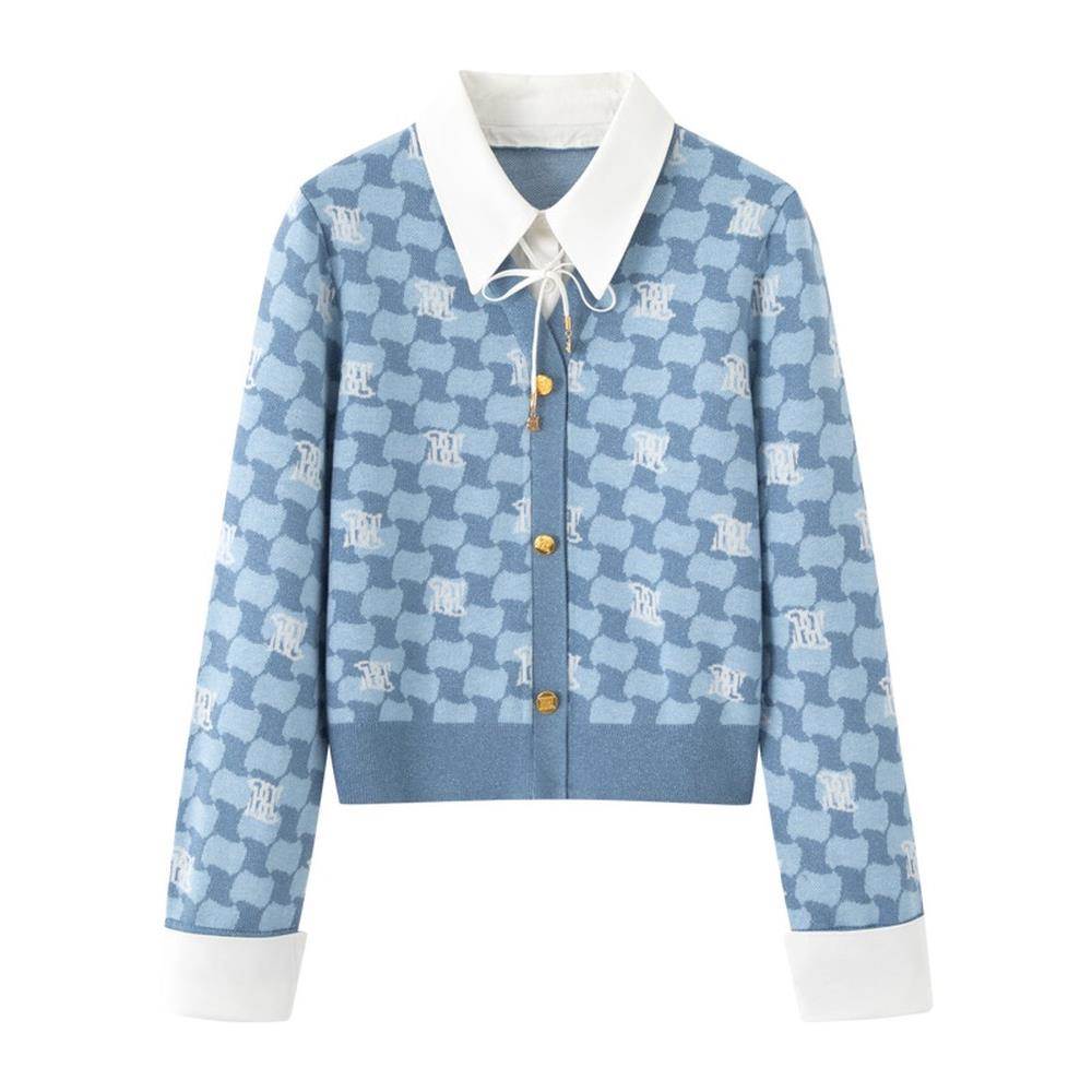 商场同款2026春装新款女显瘦线开衫针织假两件老花套衫A1EEE4491