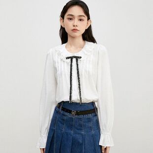 蝴蝶结系带拉夫领衬衫 24春秋可爱甜美衬衣CWCAD3326