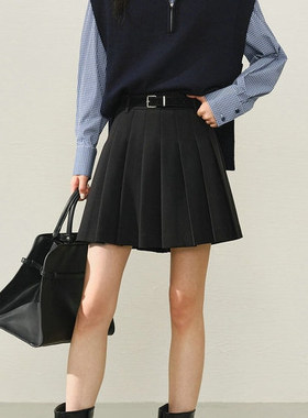 【商场同款】2025年冬季新款百褶A字半身裙女装黑色短裙A1GEF4164