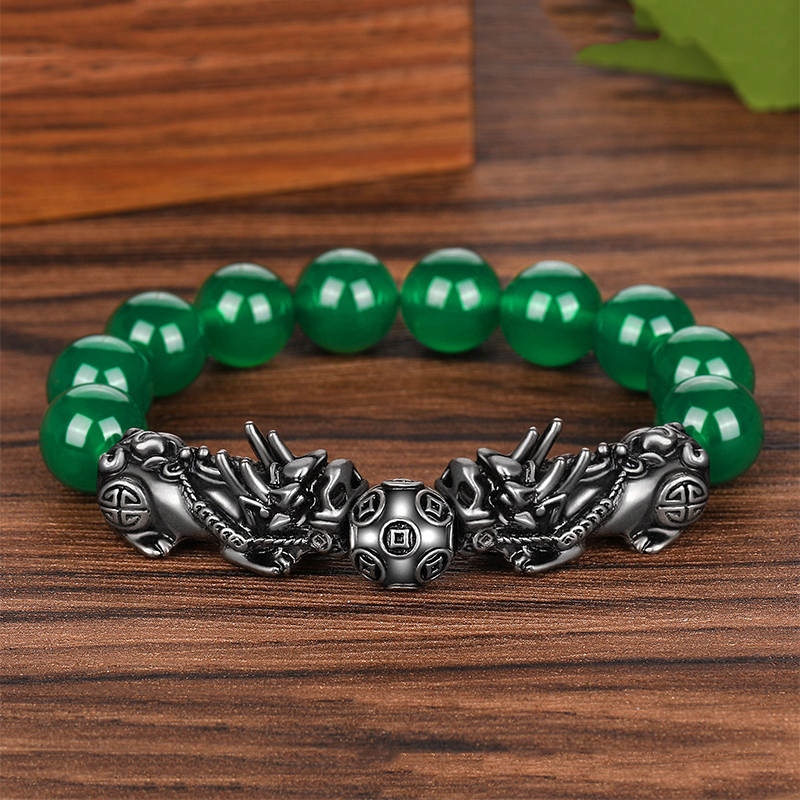 轻奢双貔貅绿玛瑙手串
