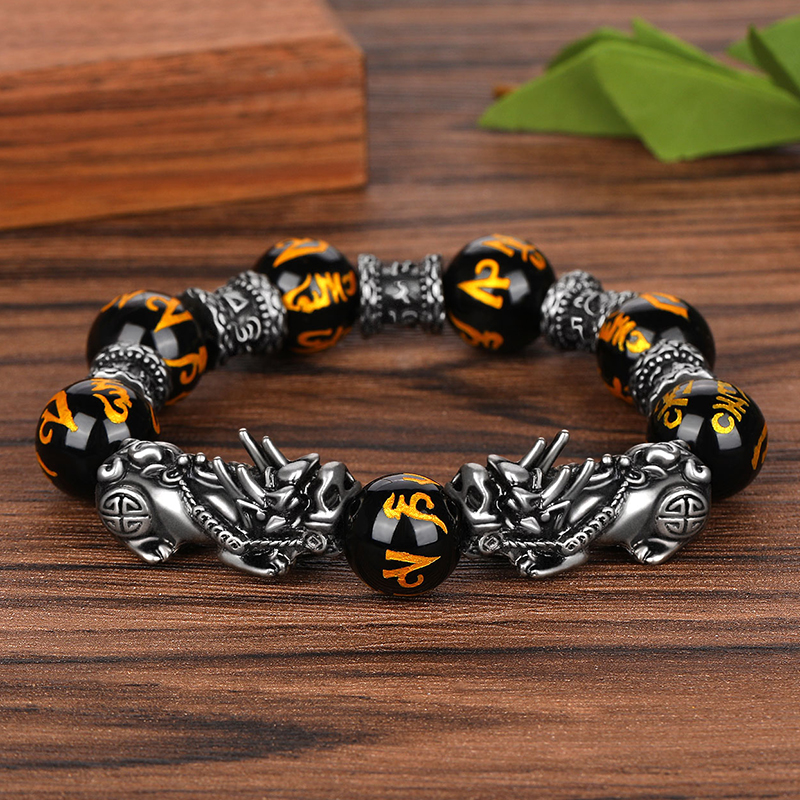 天然黑曜石貔貅手串14毫米