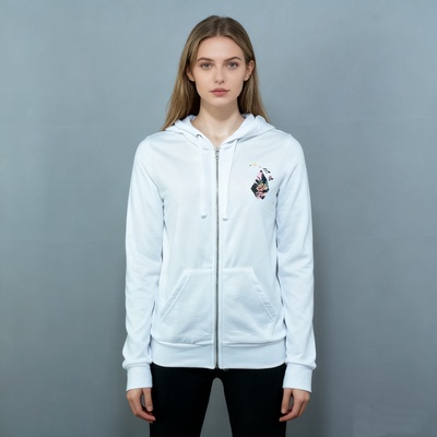 超赞后背印花 60%棉质细绒混纺 原旦外矛潮牌V家女款拉链开衫卫衣