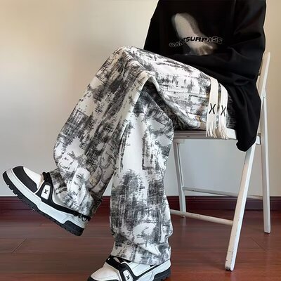灯芯绒裤子男扎染夏薄款宽松长裤