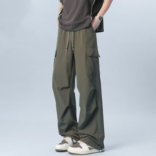 薄款 潮 子男士 冰絲工裝 夏季 2025新款 褲 透氣男生寬松直筒傘兵休閑褲